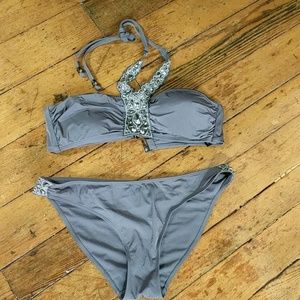 Grey jeweled bikini